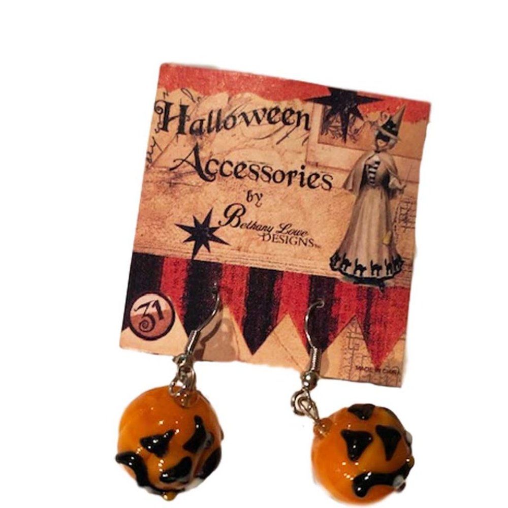 Bethany Lowe Venetian Glass Beads Pumpkin Earrings